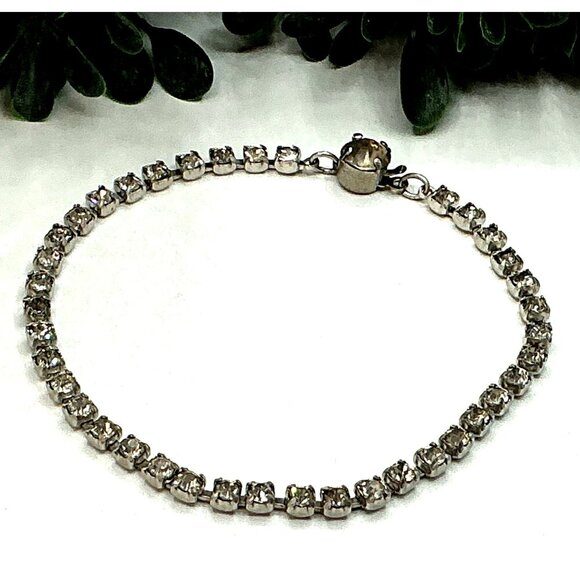 Elegant Silver with Clear Rhinestones Tennis Bracelet With Secure Clasp - Picture 3 of 8